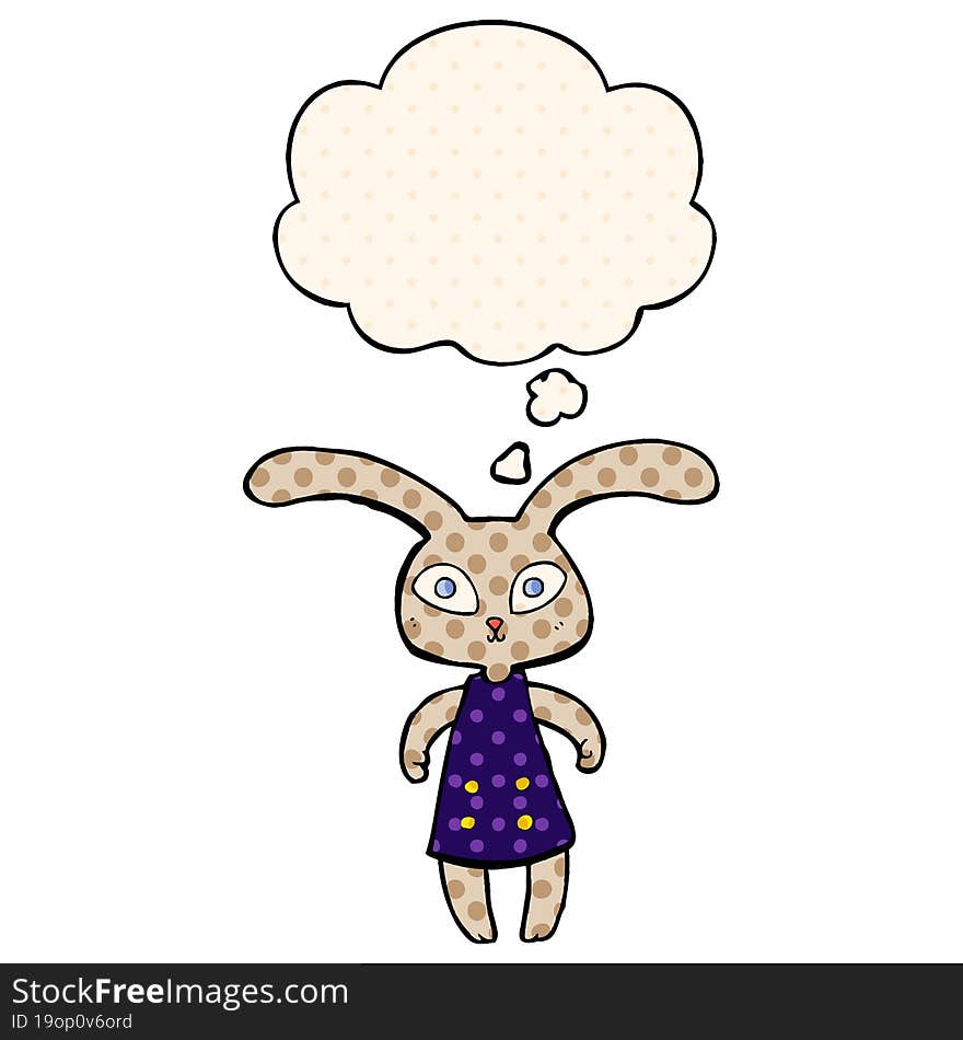 cute cartoon rabbit and thought bubble in comic book style