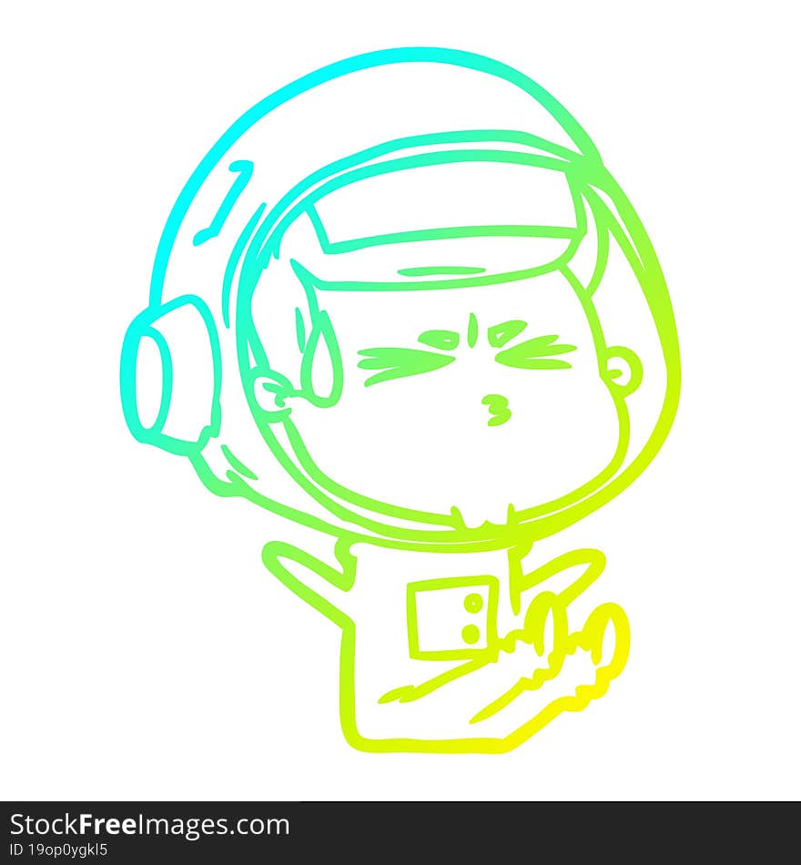 cold gradient line drawing cartoon stressed astronaut