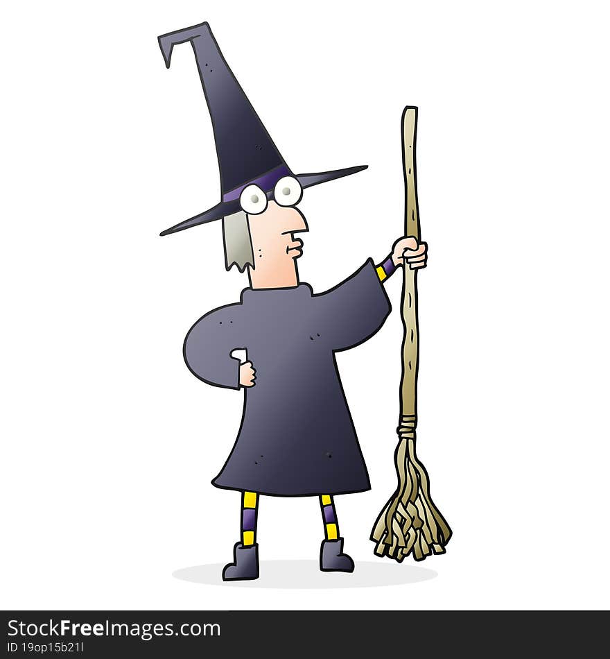 cartoon witch with broom