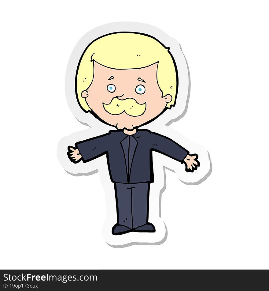 Sticker Of A Cartoon Mustache Man With Open Arms