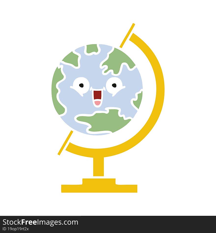 flat color retro cartoon of a globe of the world