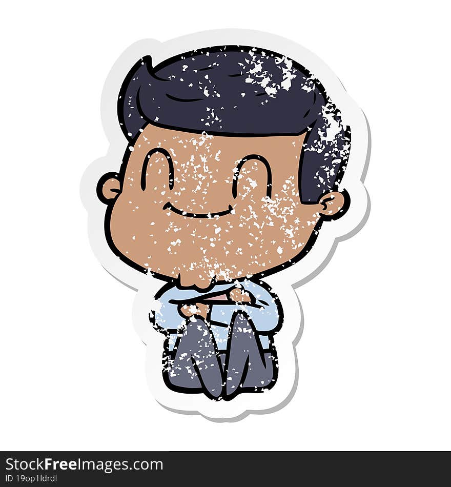 distressed sticker of a cartoon friendly man