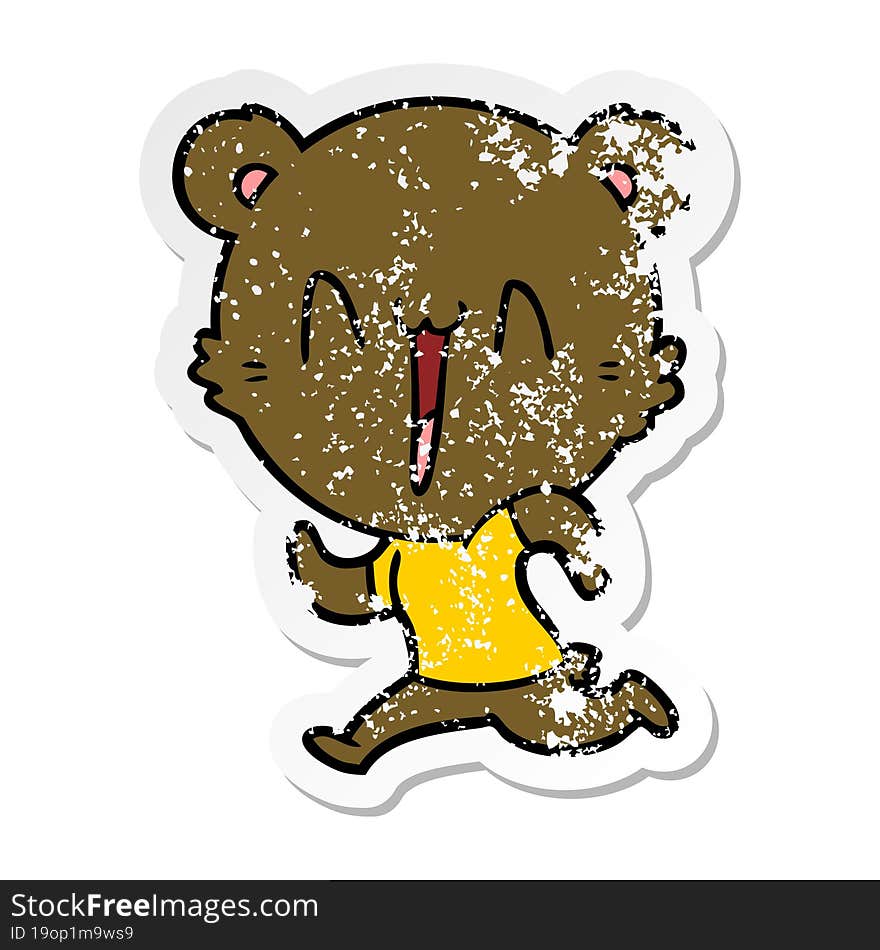 distressed sticker of a running bear cartoon