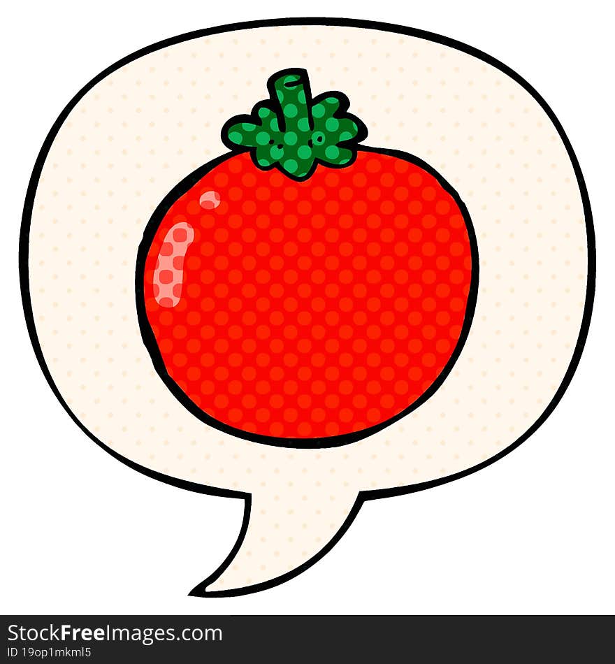 cartoon tomato and speech bubble in comic book style