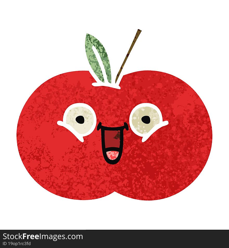 retro illustration style cartoon red apple