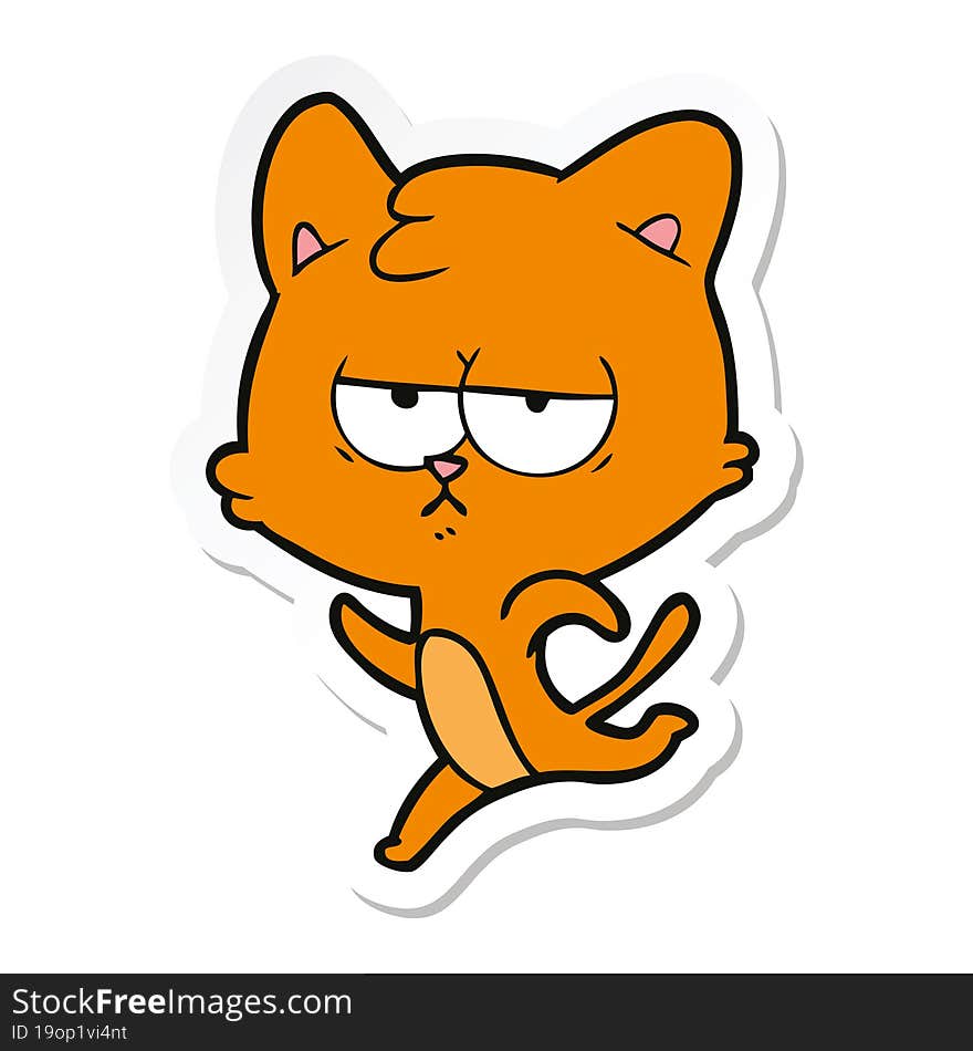 sticker of a bored cartoon cat