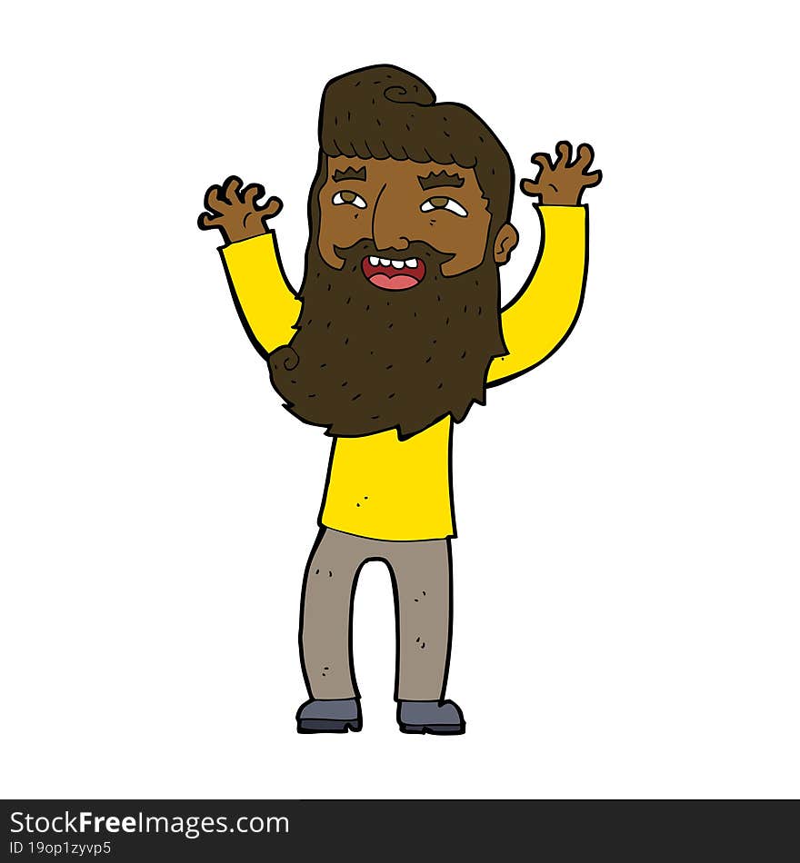 cartoon happy bearded man waving arms