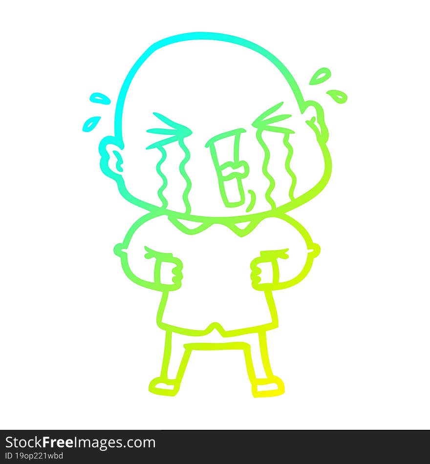 Cold Gradient Line Drawing Cartoon Crying Bald Man