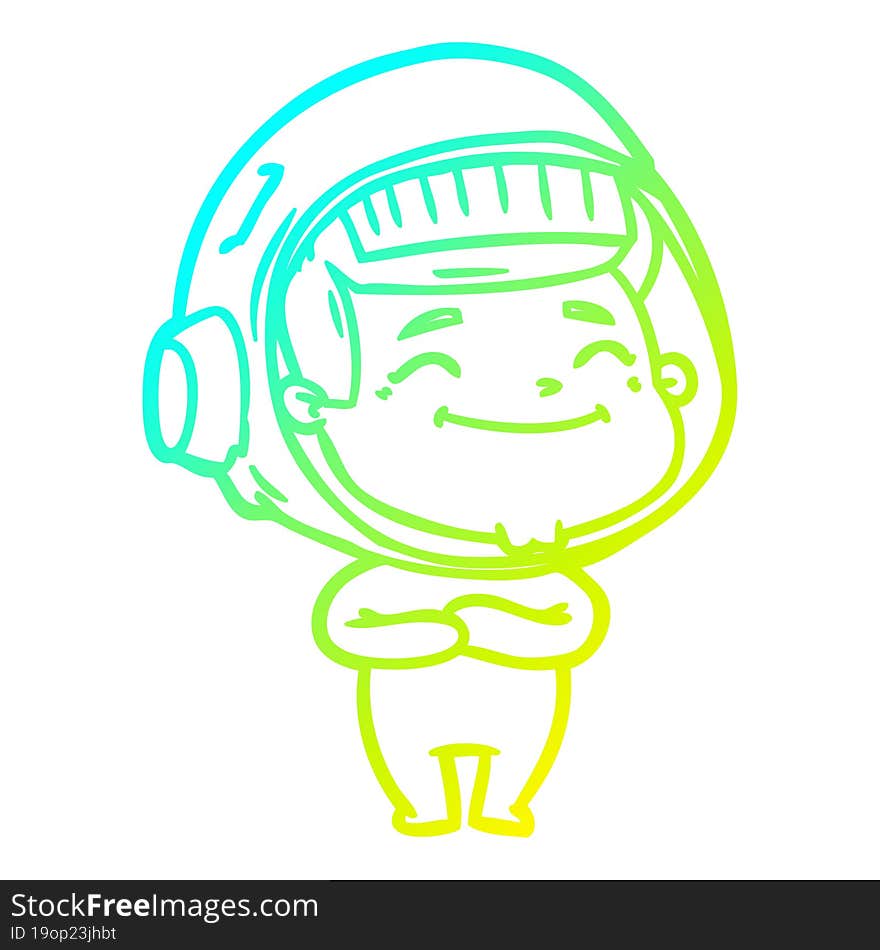 cold gradient line drawing of a happy cartoon astronaut