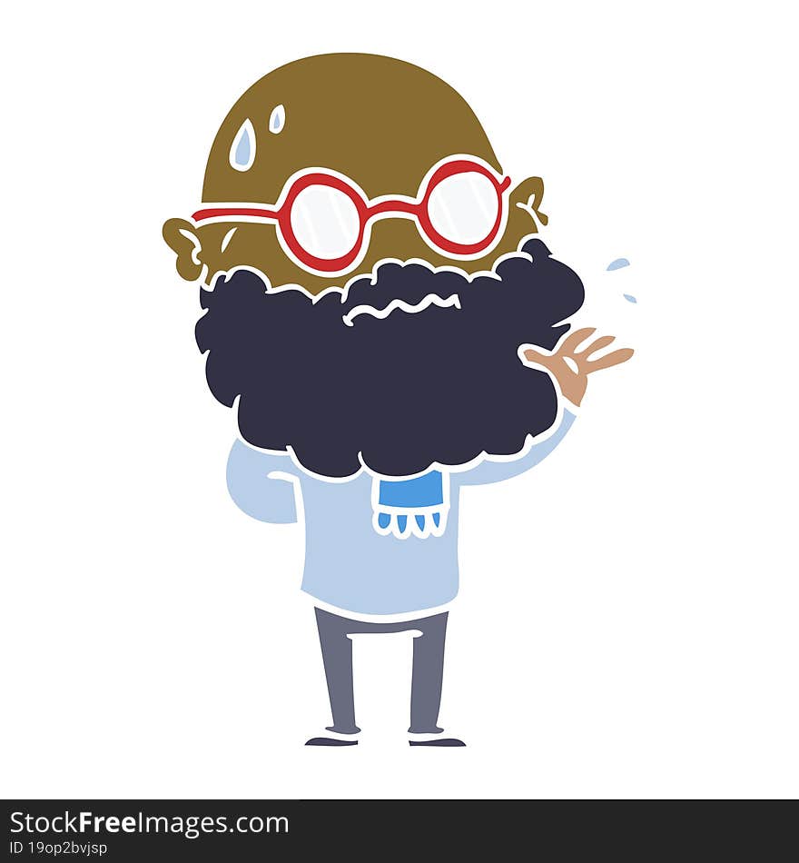 flat color style cartoon worried man with beard and spectacles