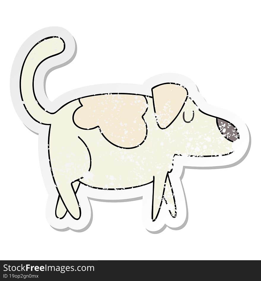 distressed sticker of a quirky hand drawn cartoon dog