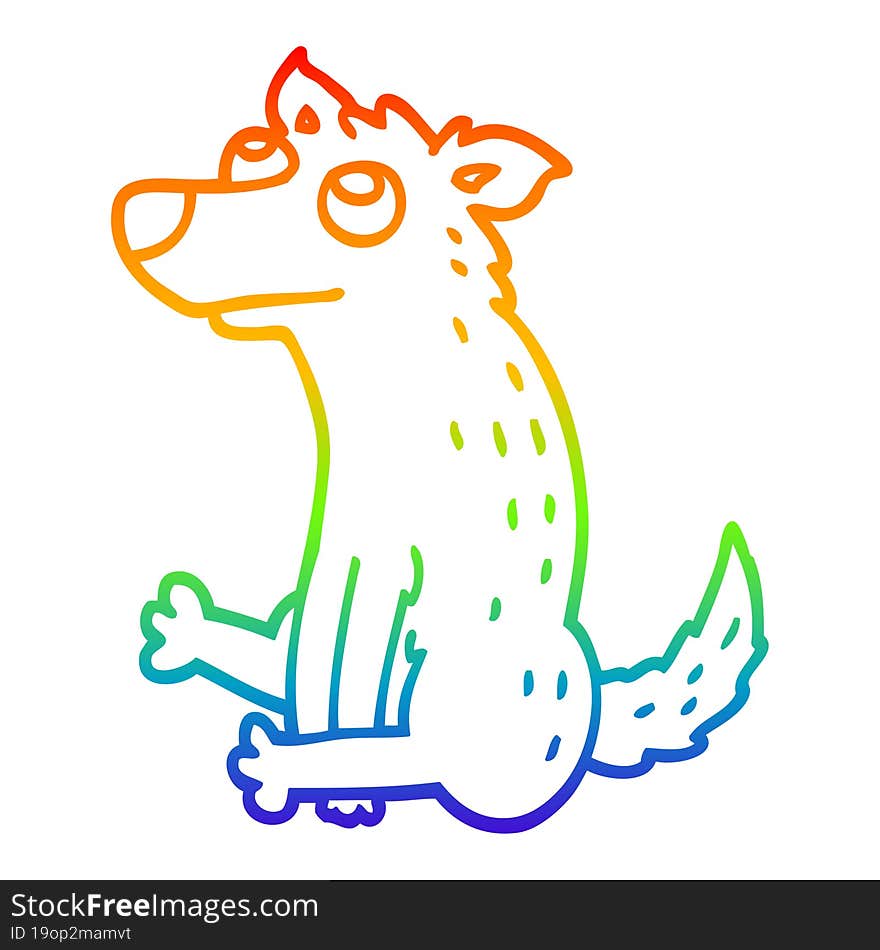 rainbow gradient line drawing of a cartoon dog sitting