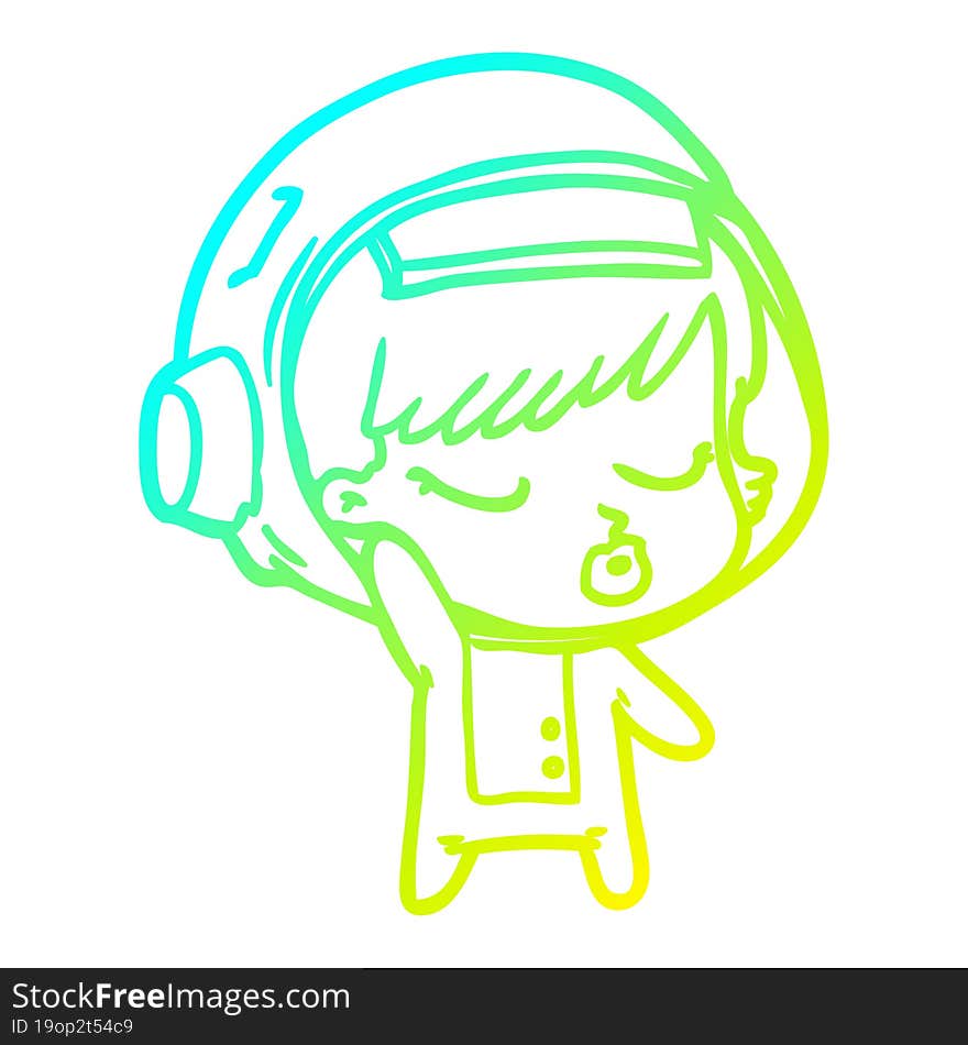 cold gradient line drawing cartoon pretty astronaut girl