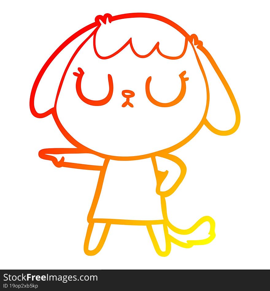 warm gradient line drawing of a cute cartoon dog