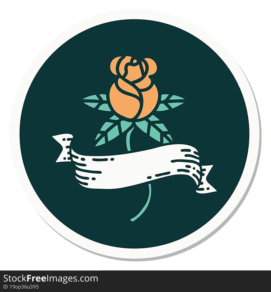 tattoo style sticker of a rose and banner