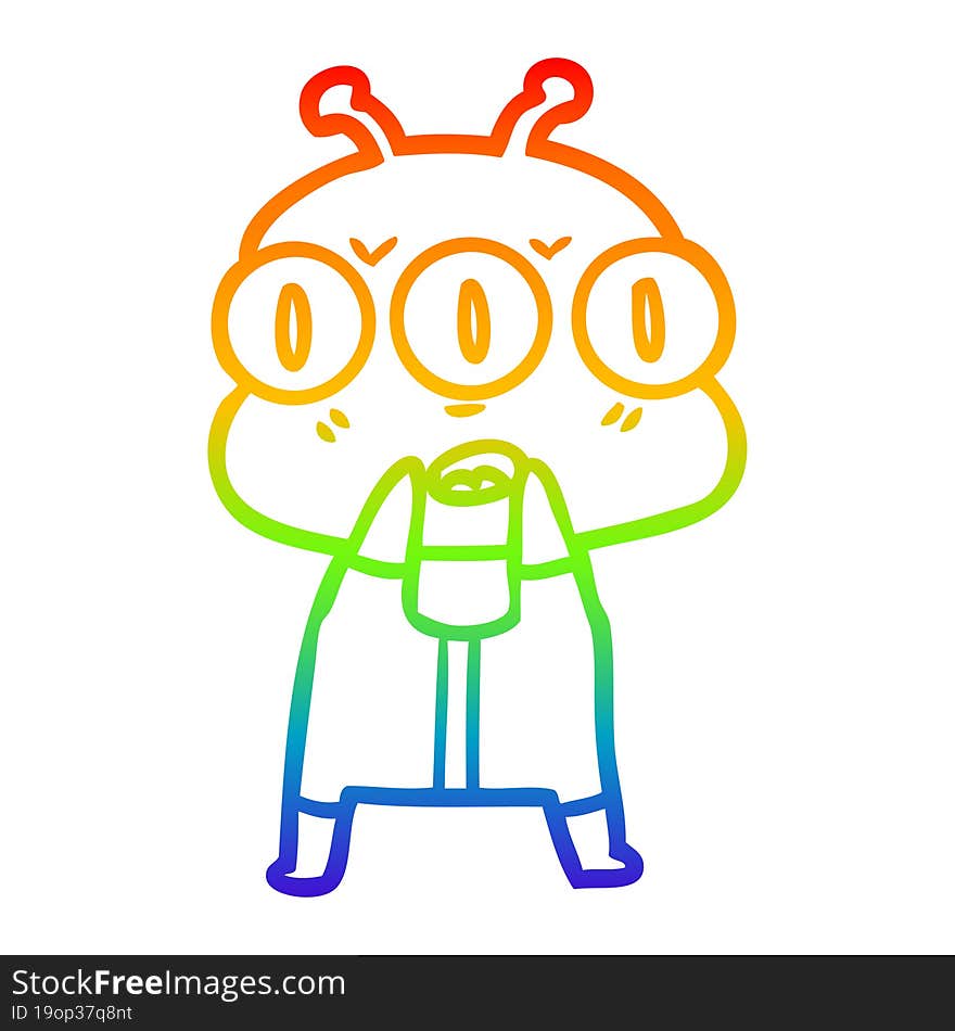 rainbow gradient line drawing cartoon three eyed alien