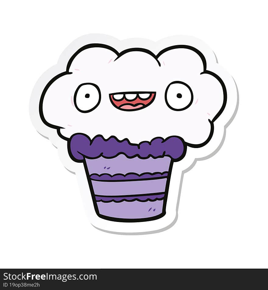 sticker of a cartoon cupcake