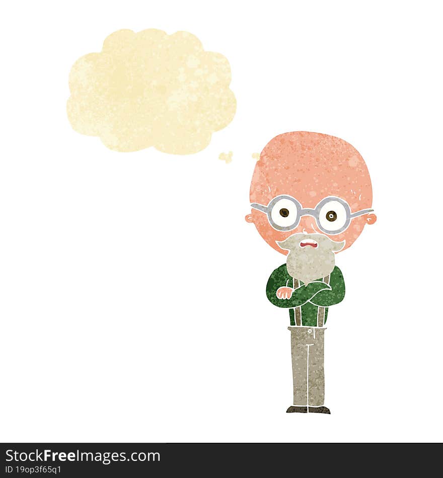 cartoon annoyed old man with thought bubble