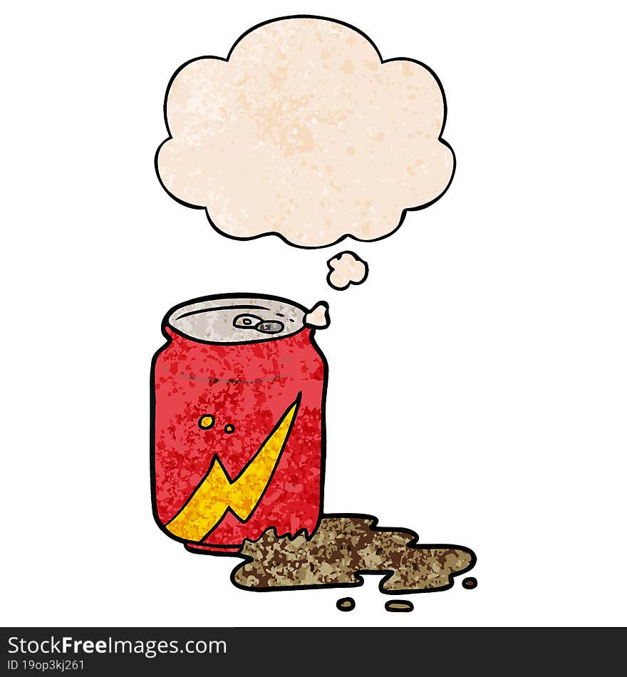 cartoon soda can with thought bubble in grunge texture style. cartoon soda can with thought bubble in grunge texture style