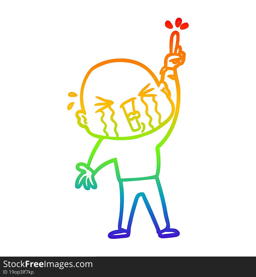 rainbow gradient line drawing cartoon crying bald man