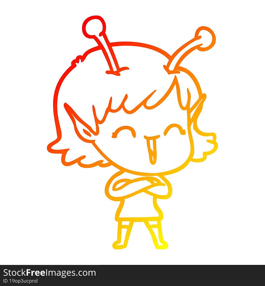 warm gradient line drawing cartoon happy alien girl