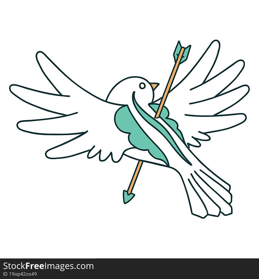 Tattoo Style Icon Of A Dove Pierced With Arrow