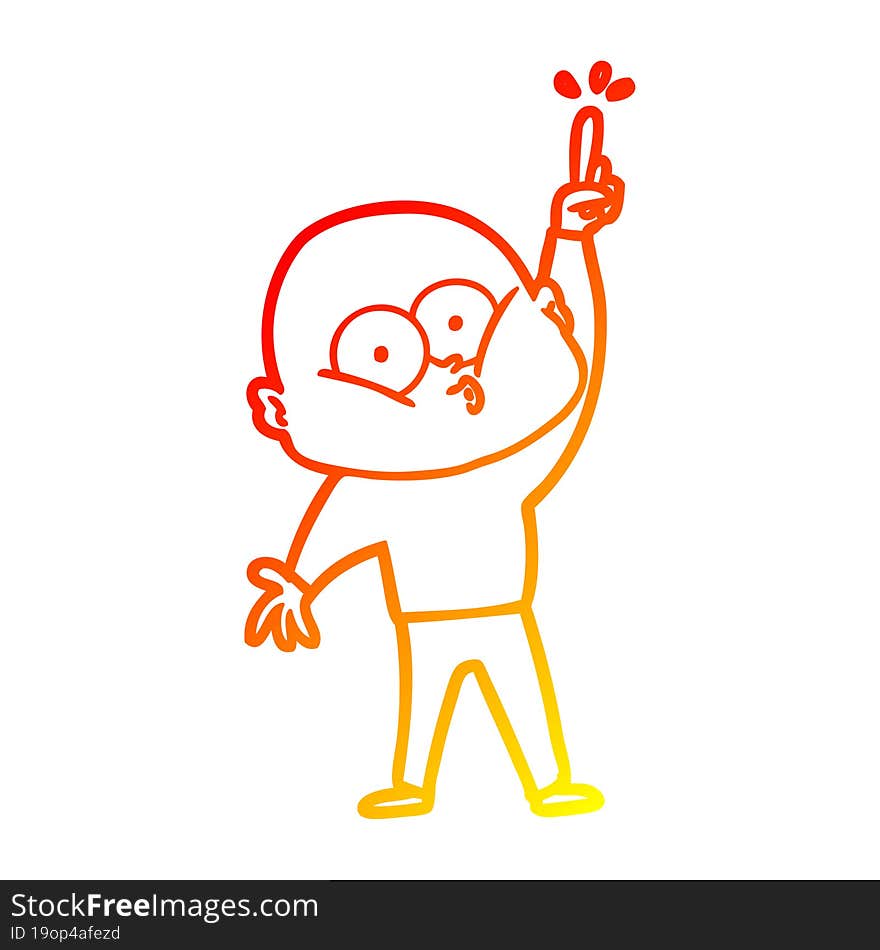 Warm Gradient Line Drawing Cartoon Bald Man Staring