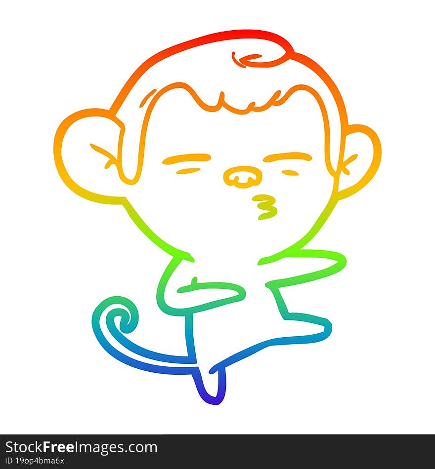 rainbow gradient line drawing cartoon suspicious monkey