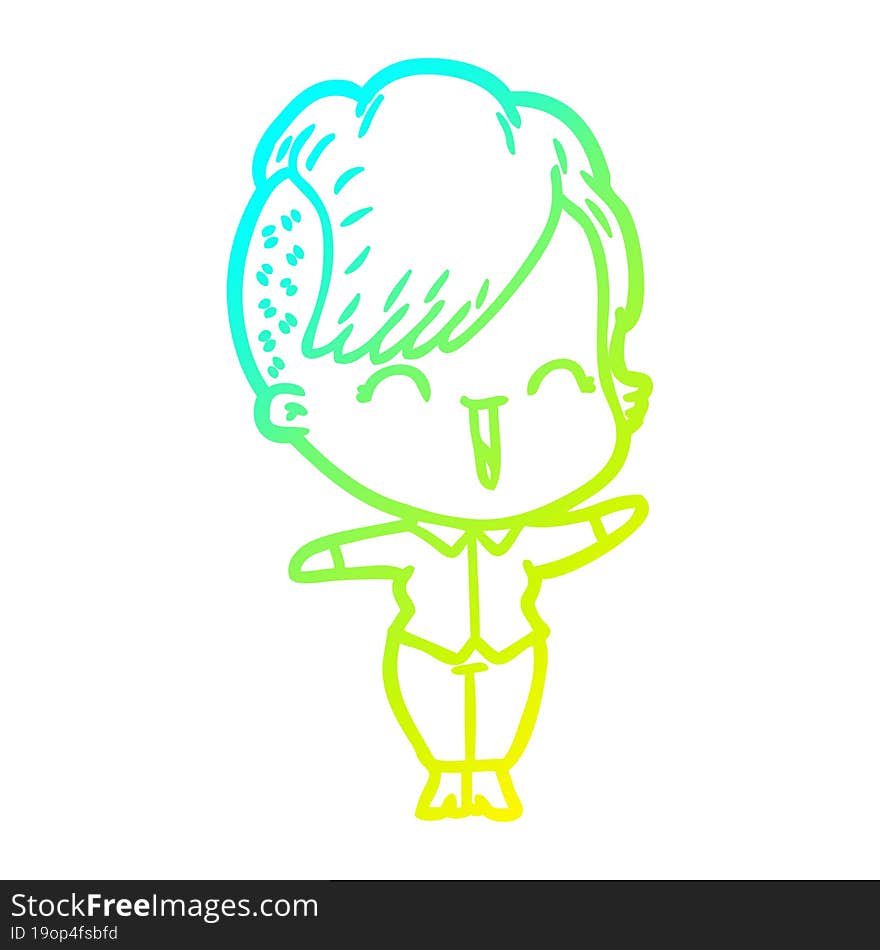 Cold Gradient Line Drawing Cartoon Happy Hipster Girl