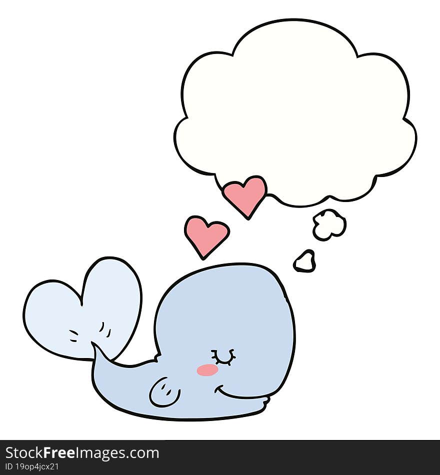 cartoon whale in love and thought bubble