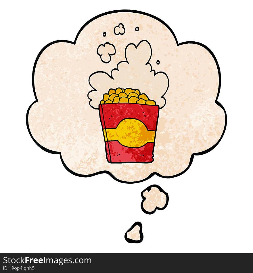 cartoon popcorn and thought bubble in grunge texture pattern style