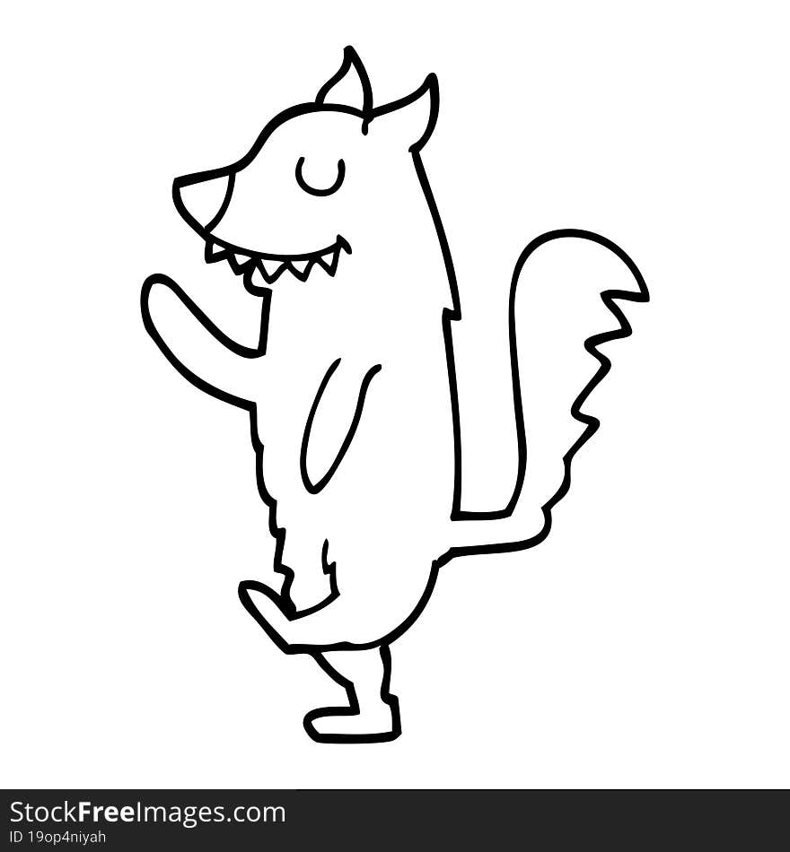 Line Drawing Cartoon Fox Walking