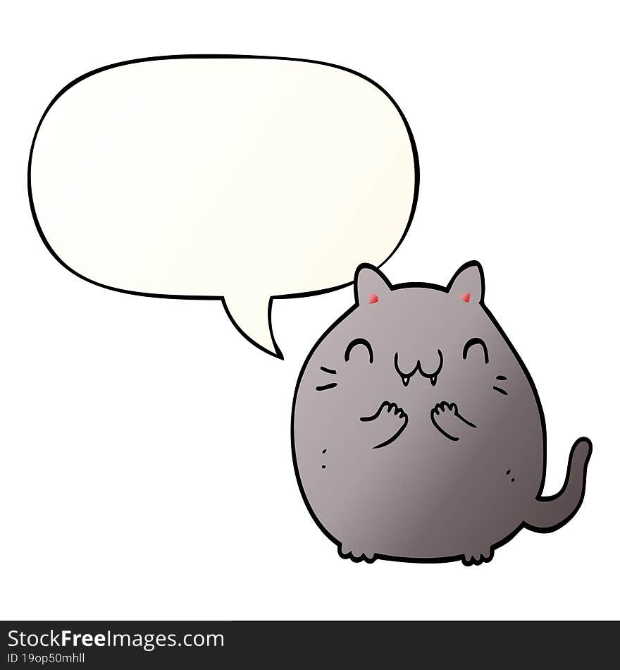 Happy Cartoon Cat And Speech Bubble In Smooth Gradient Style