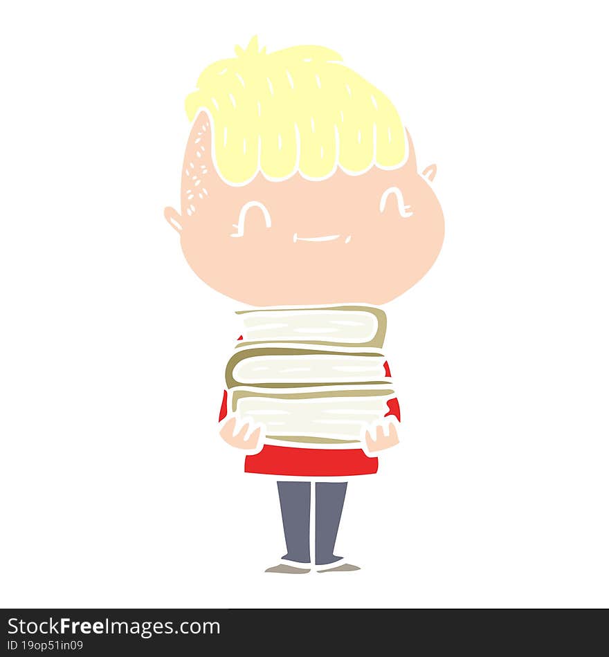 flat color style cartoon friendly boy with books