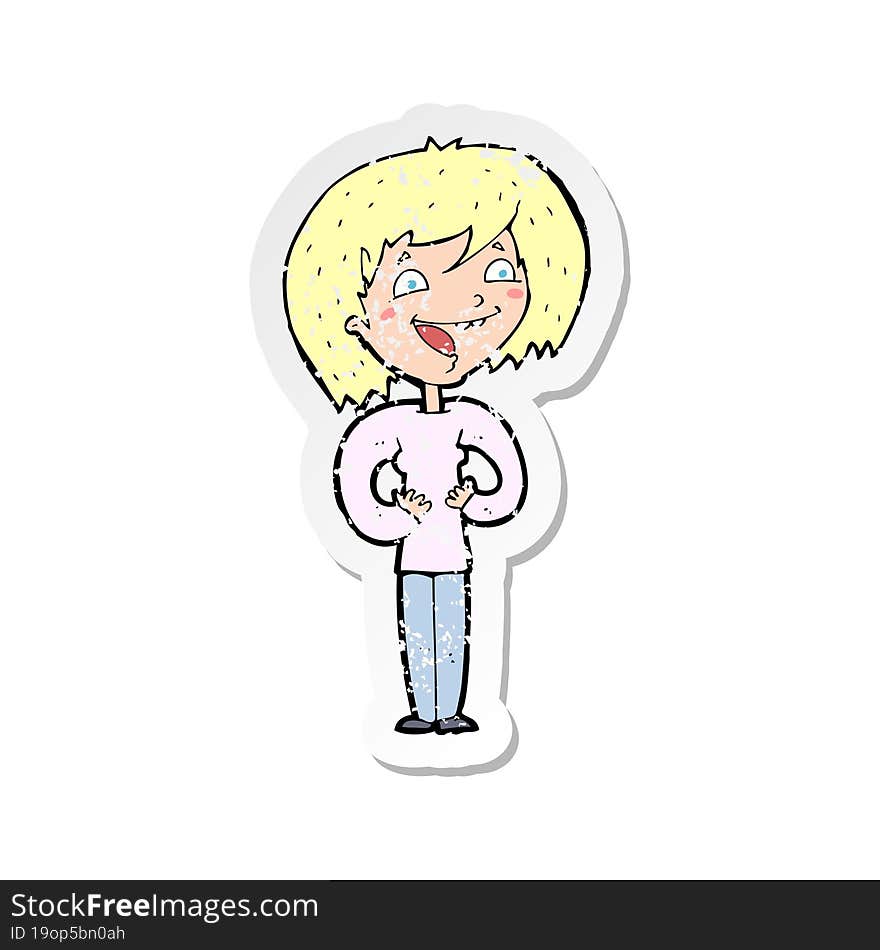 retro distressed sticker of a cartoon excited woman