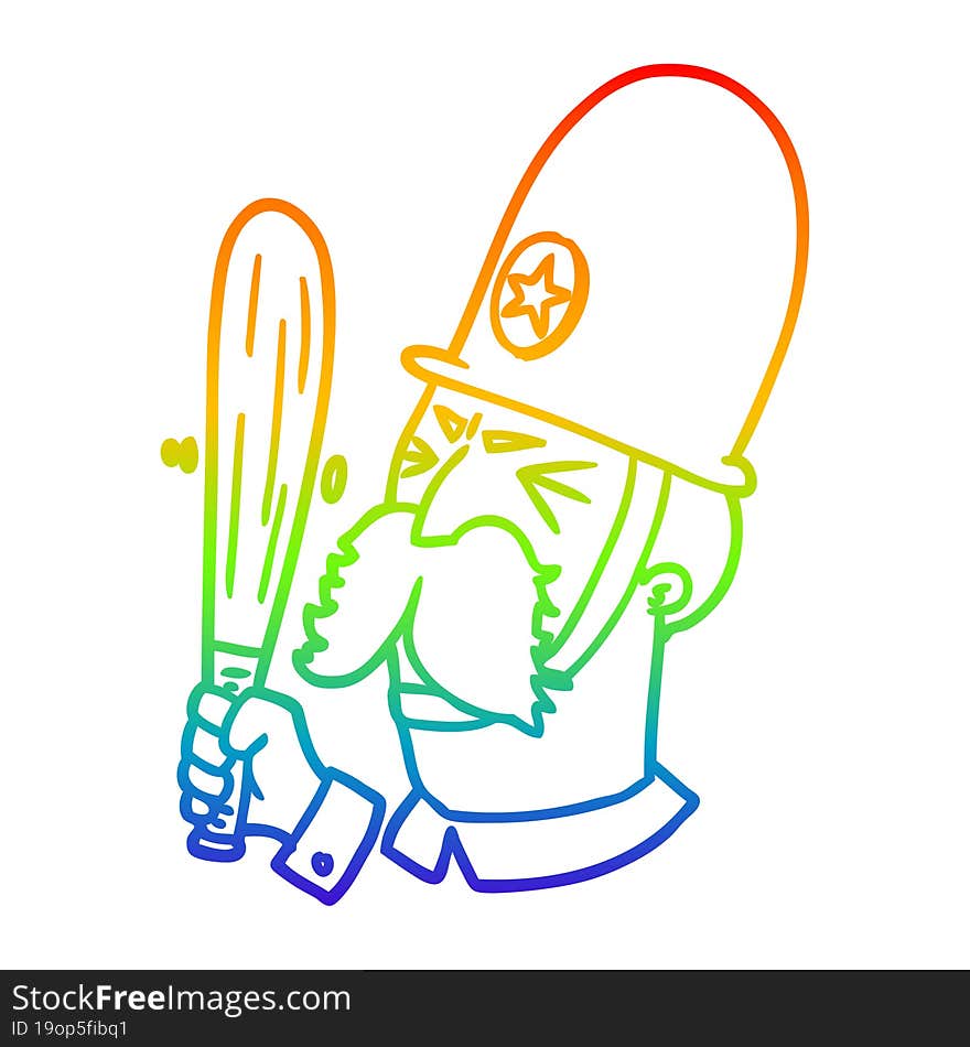 rainbow gradient line drawing cartoon policeman waving baton