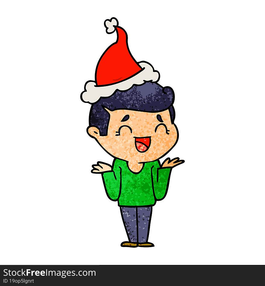 Textured Cartoon Of A Laughing Confused Man Wearing Santa Hat