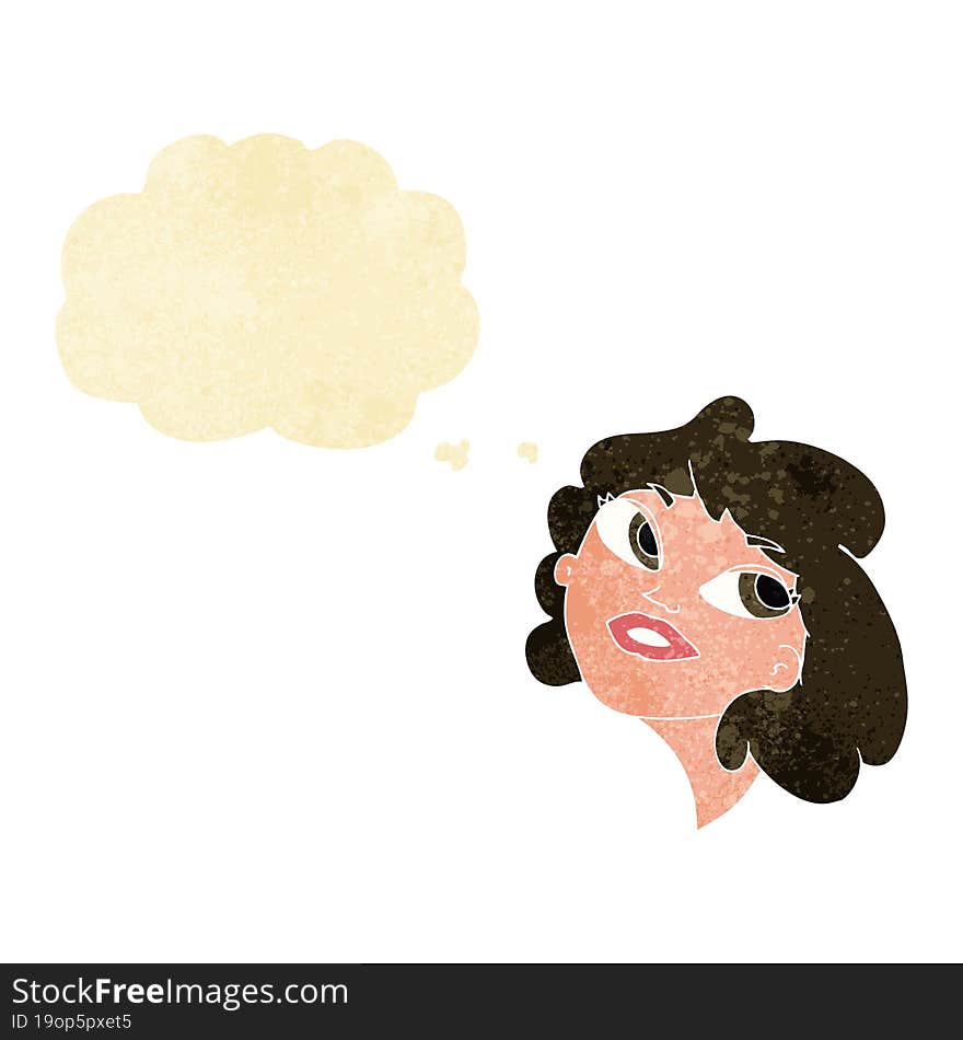 Cartoon Happy Woman With Thought Bubble