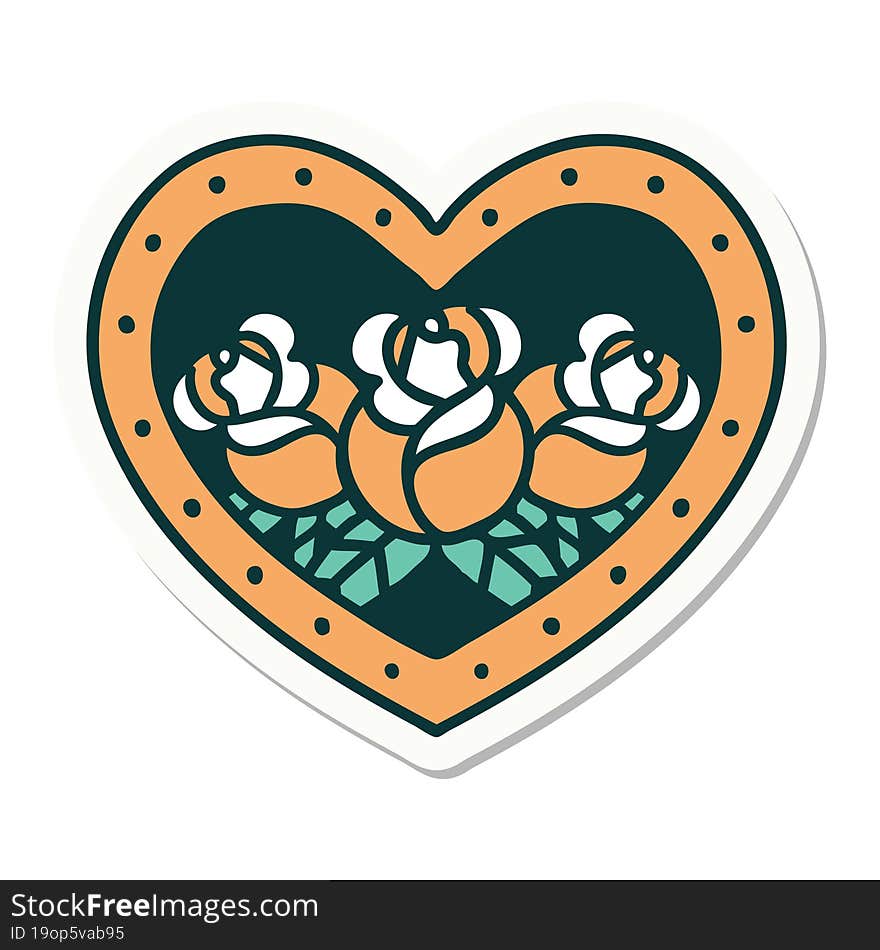 Tattoo Style Sticker Of A Heart And Flowers