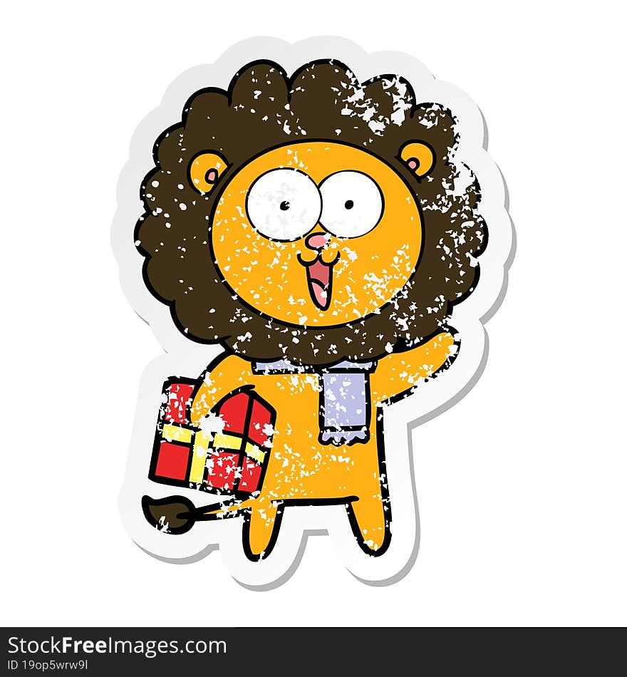 Distressed Sticker Of A Happy Cartoon Lion