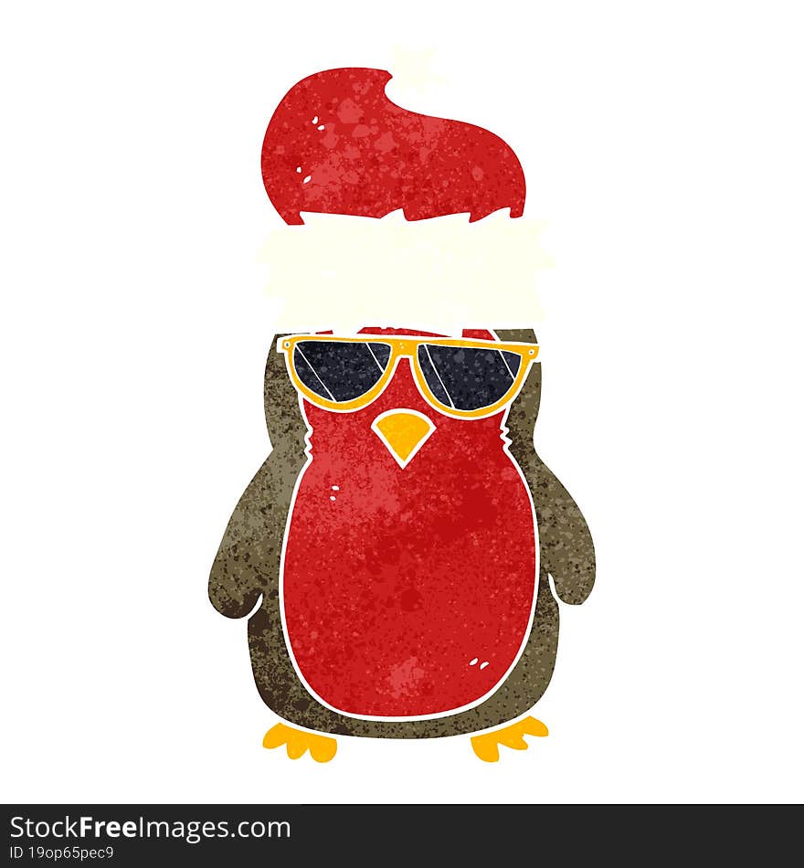 retro cartoon cool christmas robin