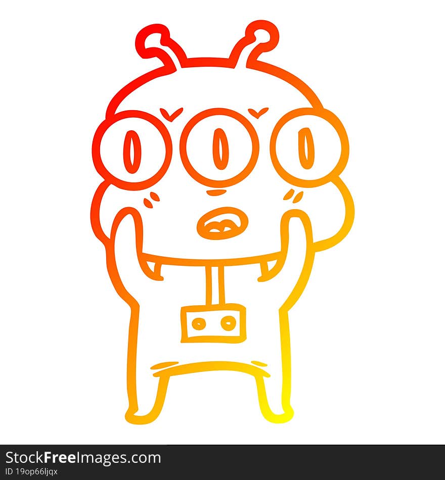 warm gradient line drawing cartoon three eyed alien