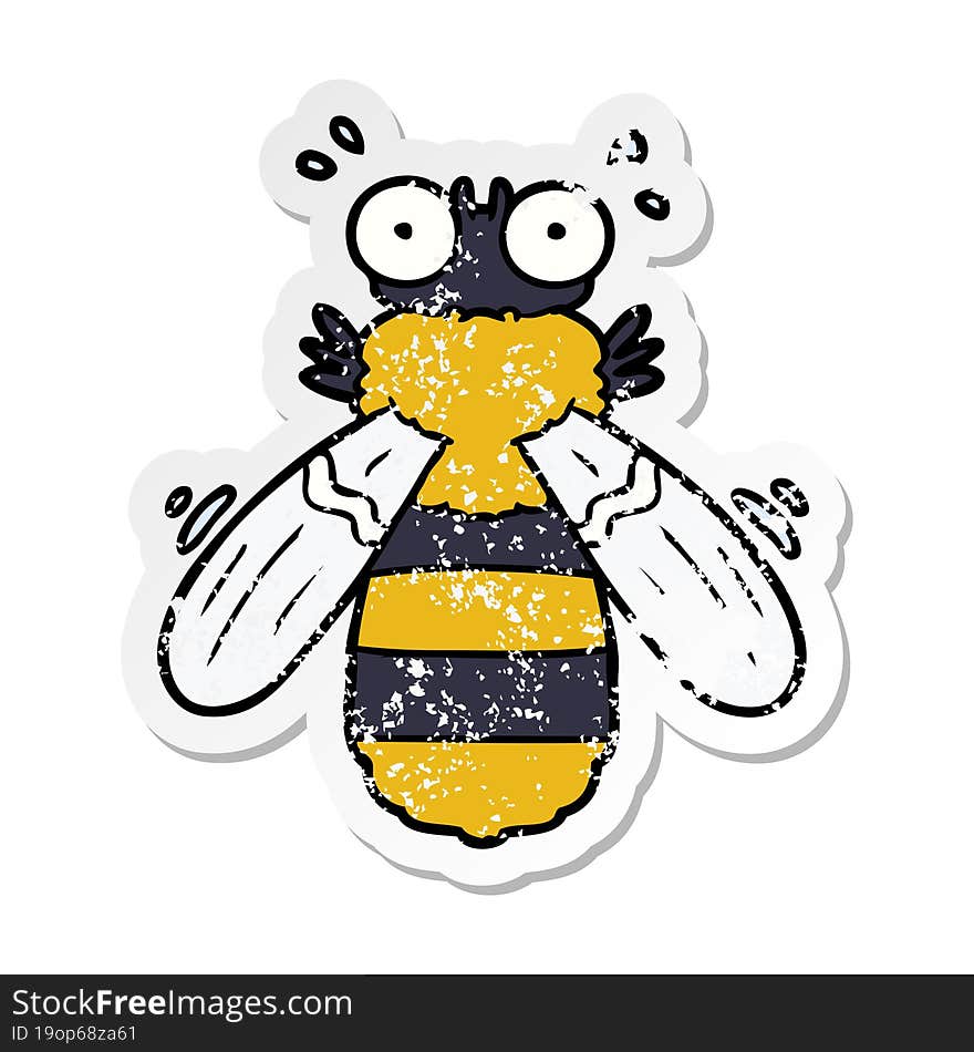 distressed sticker of a cartoon bee