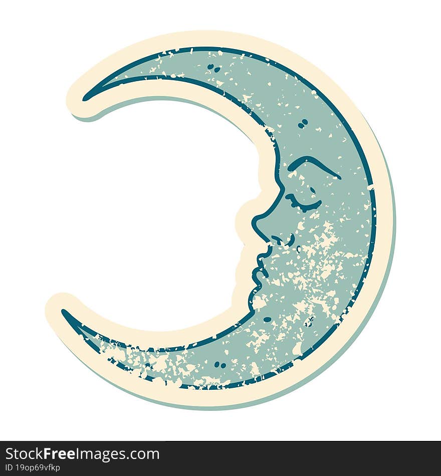 Distressed Sticker Tattoo Style Icon Of A Crescent Moon