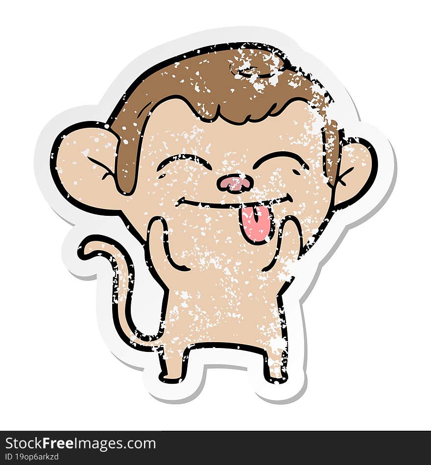 distressed sticker of a funny cartoon monkey