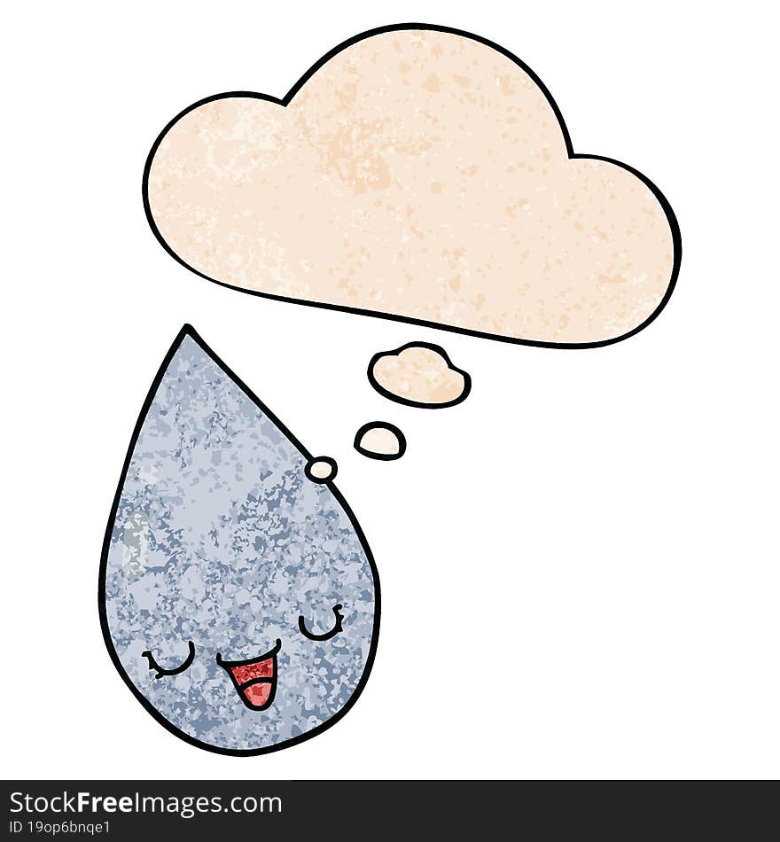 Cartoon Raindrop And Thought Bubble In Grunge Texture Pattern Style