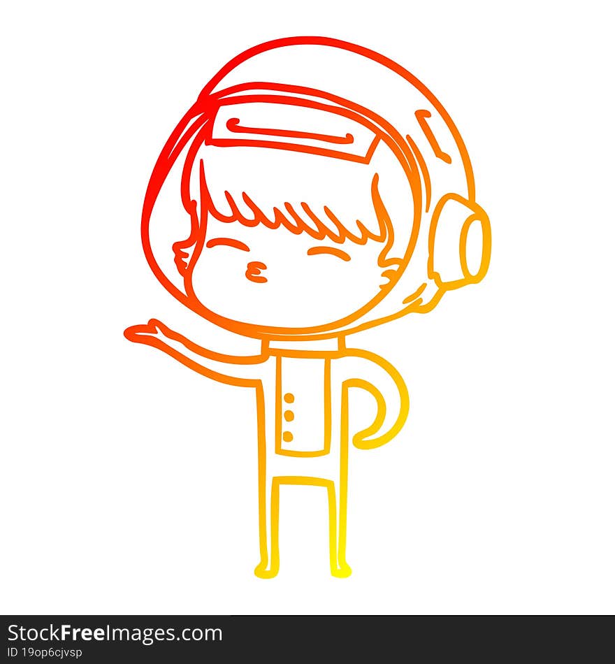 Warm Gradient Line Drawing Cartoon Curious Astronaut