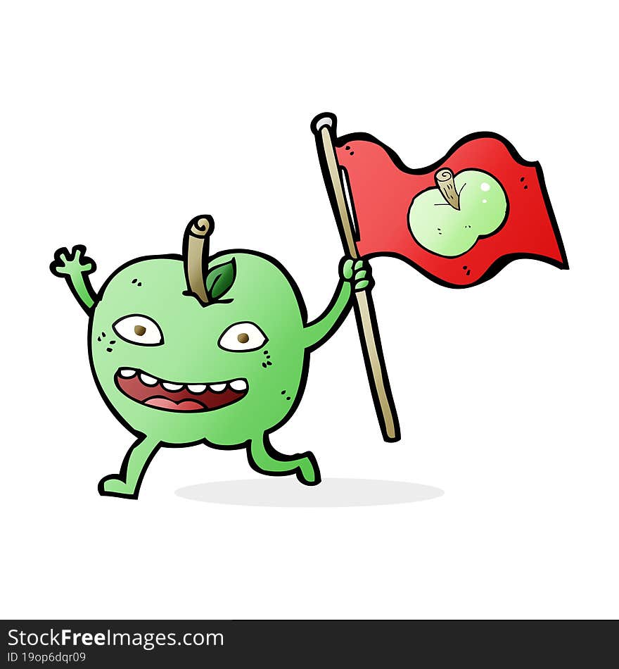 cartoon apple with flag