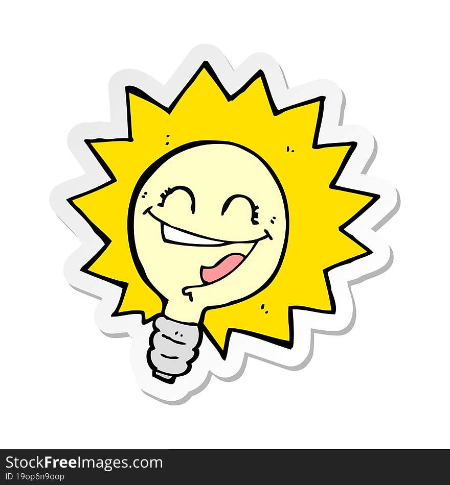 sticker of a happy light bulb cartoon