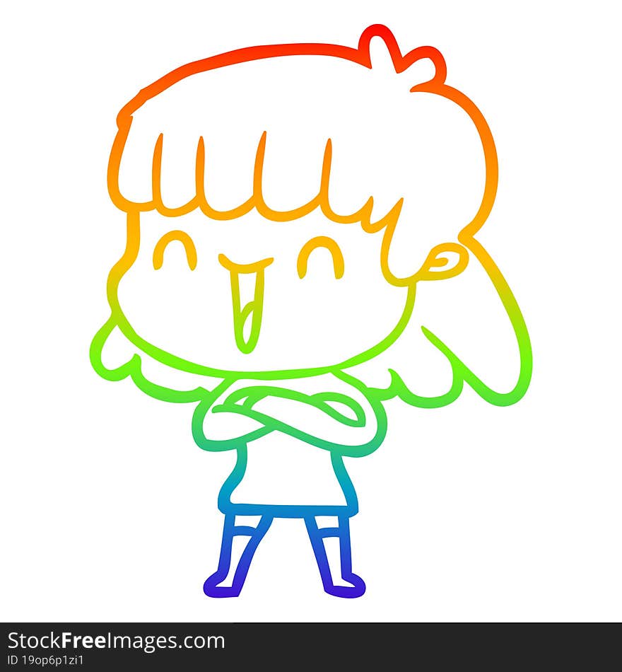 Rainbow Gradient Line Drawing Cartoon Woman Laughing